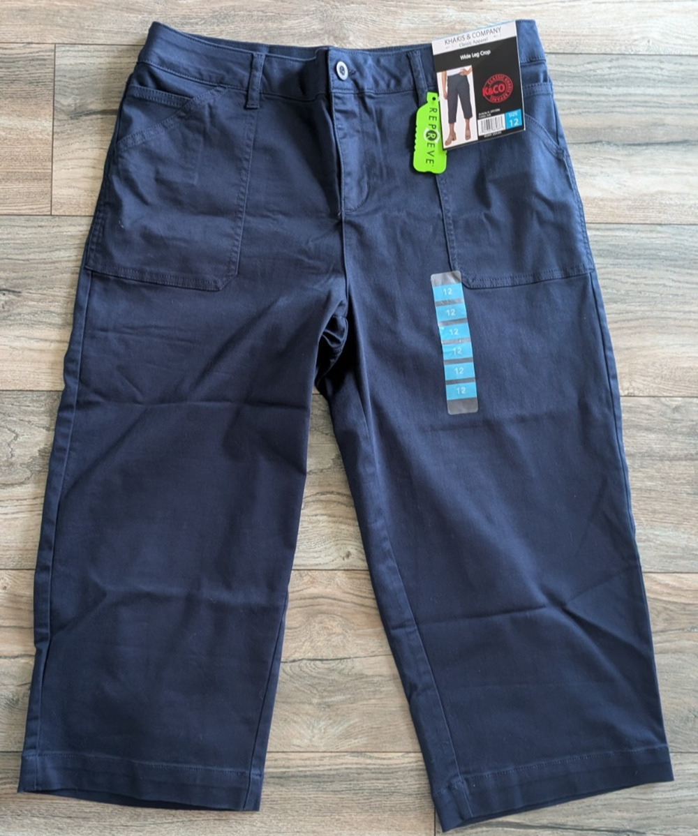 Khakis & Co Women's 12 Navy Blue Wide Leg Crop Pants Casual NWT